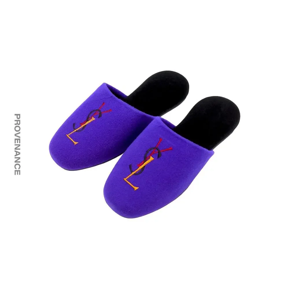 🔴 Yves Saint Laurent YSL Velour Logo Slipper - Purple - Picture 2 of 5